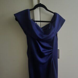 Blue Xscape Evening Gown With Rounded Collar